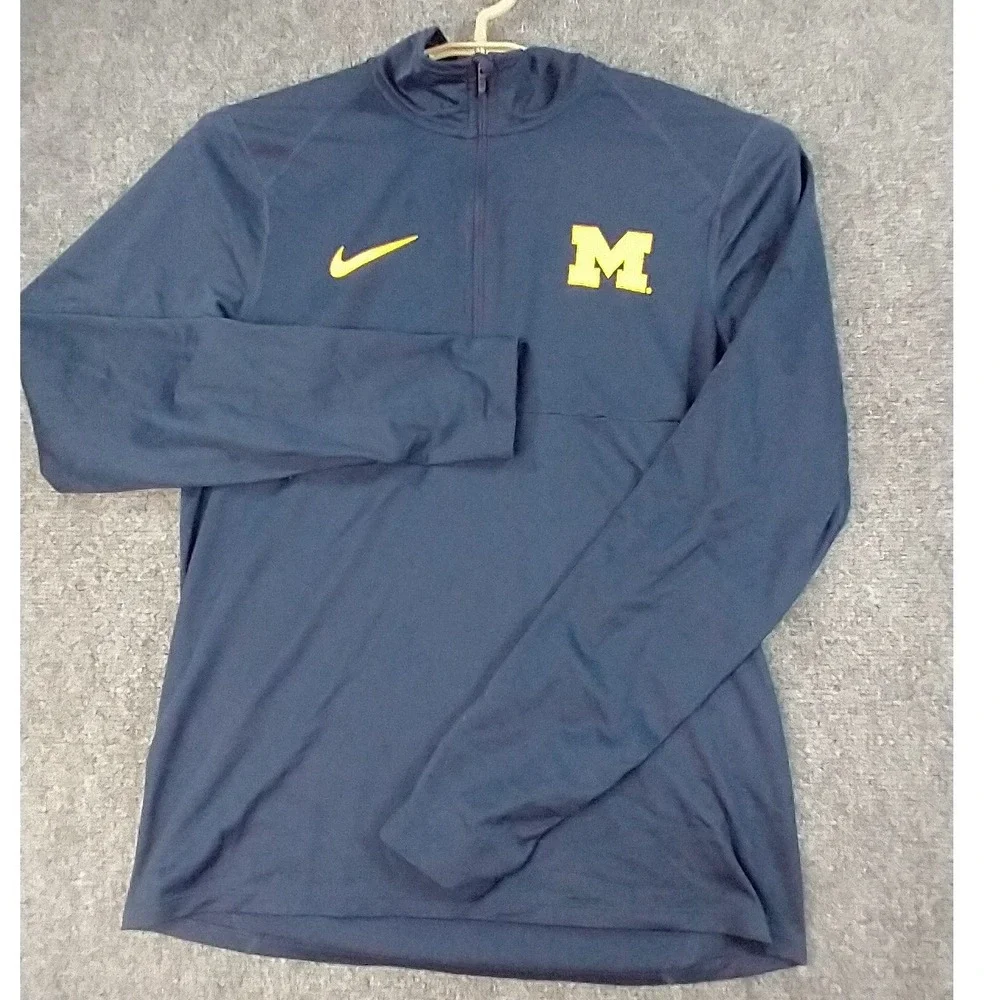 Nike Michigan Wolverines Dri-FIT Quarter Zip Pullover Navy Blue Mens Small